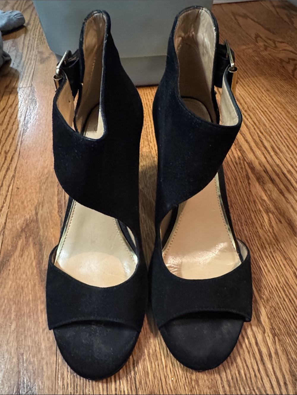 Women’s Black Suede Open-Toe Ankle Strap Heels